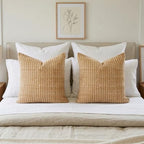 Decorative Pillow Cover French Country Pillow Cover Cottage Decor Floral Block Print, Farmhouse Decorative Cushion Cover, Striped Pillow Cover Line and Loop (Rust) - Image 3