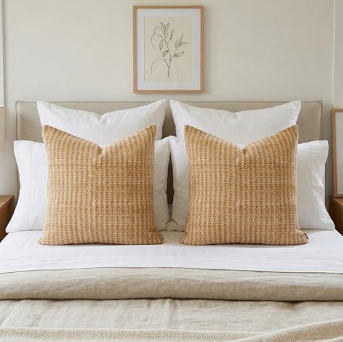 Decorative Pillow Cover French Country Pillow Cover Cottage Decor Floral Block Print, Farmhouse Decorative Cushion Cover, Striped Pillow Cover Line and Loop (Rust) - Image 3