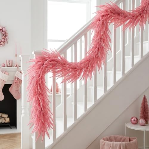 2Pcs Pink Christmas Norfolk Pine Garland,6Ft Artificial Pine Garlands Decor - Image 6