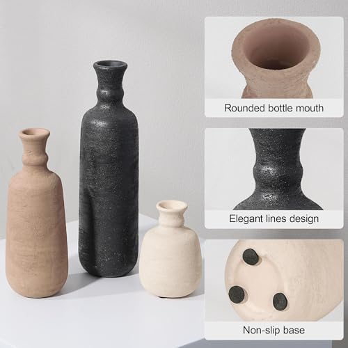 Ceramic Vase Set, 3Pcs Flower Vases for Modern Boho Farmhouse Decor, Decorative Vases for Pampas Grass & Dried Flowers, Distressed Finish - Image 2