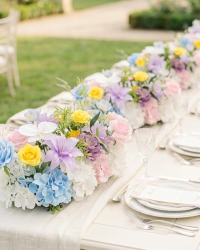 18inch Aisle Flower Garland with Chiffon Sheer Drape, Multi-Color Artificial Flowers Rose with White Butterfly Orchid, Floral Runner for Wedding Arch, Backdrop, Reception Table Decor, Ceremony Pathway - Image 5