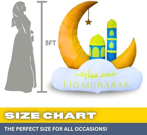 6FT Ramadan Inflatable Yellow Crescent Moon with Double Minaret - Islamic Ramadan Decor for Outdoor Front/Back Lawns, Built-in LED Lights and Fan - Image 5