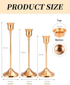 30 Pcs Gold Taper Candle Holders Bulk Set, Tall Metal Candlestick Holders for Table Centerpieces, Wedding Dining Table Fireplace Home Party Decor with Anti Slip Pads (5.9", 7.5", 8.7") - Image 2