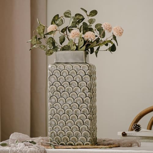 Ceramic Flower Vase, 12.6” Large Rustic Farmhouse Decorative Vase for Home Decor, Gray Textured Pottery Vase for Pampas Grass, Living Room, Entryway, Mantel, Kitchen Table - Image 2
