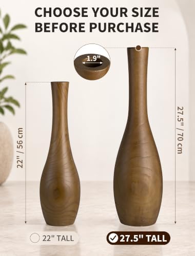 Hanobe 27.5" Tall Wooden Floor Vase for Pampas Grass, Brown Rustic Boho - Image 3