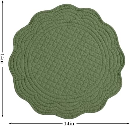 HOMBYS Quilted Placemats Set of 6 Washable Round Placemats for Kitchen Table-100% Cotton Fabric 14 Inch Round Table Mats, Cotton Fabric with Microfiber Filling (14"x14", Emerald Green) - Image 2