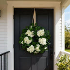22" Hydrangea Wreath for Front Door – All-Season Wedding Décor with Lamb’s Ear Leaves & Hydrangea Blooms – Spring/Summer Farmhouse Style, Perfect Year-Round Decoration (White Hydrangea, Large) - Image 5