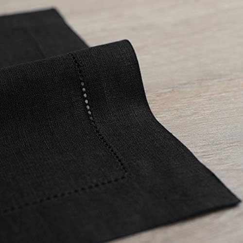 Solino Home 100% Pure Linen Placemats Black Hemstitch, 14 x 14 in, Set of 4 - Image 3