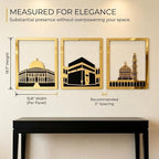 iwa concept Masjid Al Aqsa, Kaaba & Masjid An-Nabawi Islamic Wall Art, Wooden Blessed Places Islamic Wall Decor, Gift for Muslims at Ramadan Eid (Medium, Gold | All Three) - Image 2