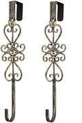2 PCS Wreath Hangers for Front Door, 15" Over Door Wreath Hook, Fleur Dis Lis Wreath Hanger for Doors, Metal Overdoor Wreath Holder, 20 lbs Christmas Decorations Wreaths Hook- Vintage Gold by Ironlux