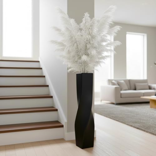 Tall Resin Vases On Floor, 27.56" Matte Black Twisted Geometric Floor Vase for Home, Living Room, Bedroom, Office, Desk, Shelf, Creative Unique Decorative Tall Decor Floor Vase - Image 4