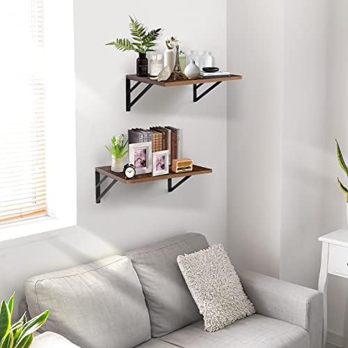 Tectocker-DOU 2 Pc Deep Floating Wall Shelves, Heavy Duty, 16x12, Brown - Image 5