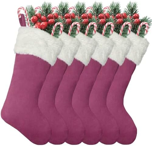 Christmas Stockings 6Pack 20 Inches Big Xmas Stocking for Family Holiday Decorations and Xmas Tree Fireplace Decor Merry Christmas(6, Pink-Large) by LinaGarten