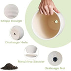 10 Inch Ceramic Planter Pot - Large Plant Pot with Drainage Hole and Saucer, Modern Round Flower Pots for Indoor Outdoor Plants, Garden Planter, White - Image 6
