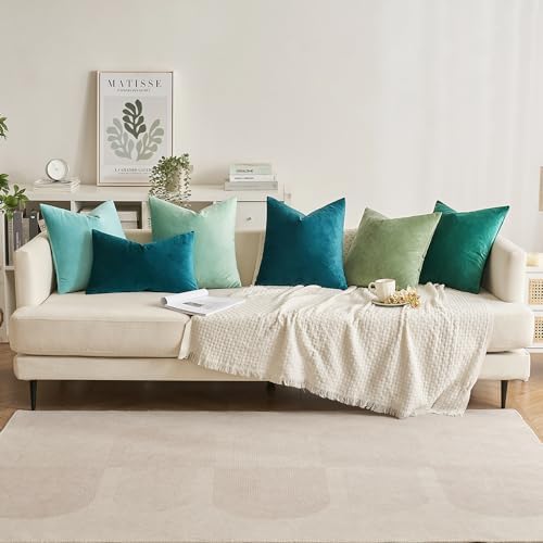 MIULEE Velvet Throw Pillow Covers 22x22 Inch Pack of 2 Teal - Image 4