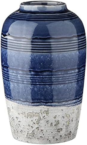 Decorative Ceramic Vases for Home Decor Two Tone Boho Flower Vase for Table Centerpieces Big Blue Pottery Vase Table Flowers Decor Vase Living Room Shelf Fireplace by Oairse