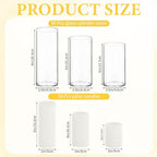 36-Pack White Pillar Candles (2''X3,4,6) & 36-Pack Glass Cylinder Vases(2.6''X5,6,8),Hurricane Candles,Wedding Centerpiece Decor Set-Mixed Heights for Table, Proposal, Event. - Image 2