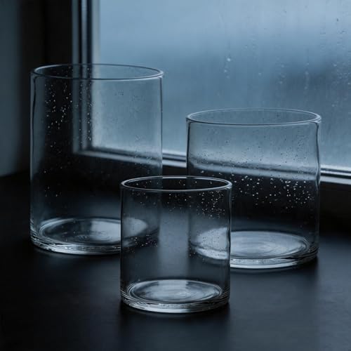Set of 3 Hand Blown Glass Hurricane Candle Holders, Clear Seeded Bubbles Cylinder Pillar Candle Vases in 5/7/8 Inch, Farmhouse Table Centerpieces for Living Dining Kitchen Island - Image 7