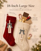 houscly 18 Inches Personalized Christmas Stockings: 4 Pack Red Ivory Knit Christmas Stockings Set with Name Tags Christmas Decor Neutral Xmas Decorations Holiday Farmhouse Indoor Rustic Home Decor - Image 3