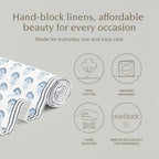 Over&Back 18x90 Hand-Blocked Printed Cotton Table Runner - Washable Table Runners for a Custom Home Decor Tablescape - Perfect for Coffee Table, Dinner Table, Living Room, and More - Blue Flower - Image 2