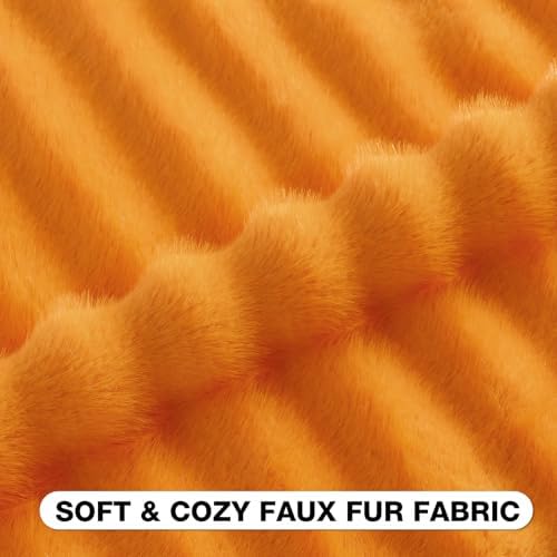 FUTEI Pack of 2 Faux Mink Fur Throw Pillow Covers 24x24 Inch, Orange - Image 2