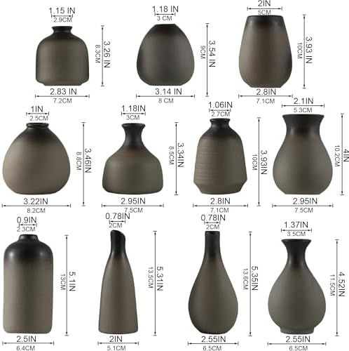 Tanvecle Small Rustic Vases, Ceramic Bud Vase Set 11, Farmhouse Home Decor - Image 4