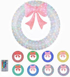 VINGLI 60IN Prelit Outdoor Christmas Wreath Decoration, Large Silver Lighted Metal Front Door Garland with Pink Bow, 280 RGB & Red LED Lights for Gate Wall Porch Indoor Outdoor Holiday Party Decor by VINGLI