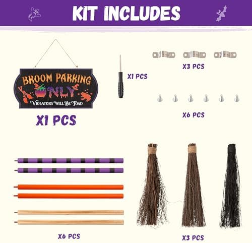 ELAMAS Halloween Decorations Light-Up Broom Parking Only Sign with 3 Witch Brooms, Violators Will Be Toad Funny Witch for Indoor Wall Outdoor Front Porch Yard Party Decor or Home Office Living Room - Image 5
