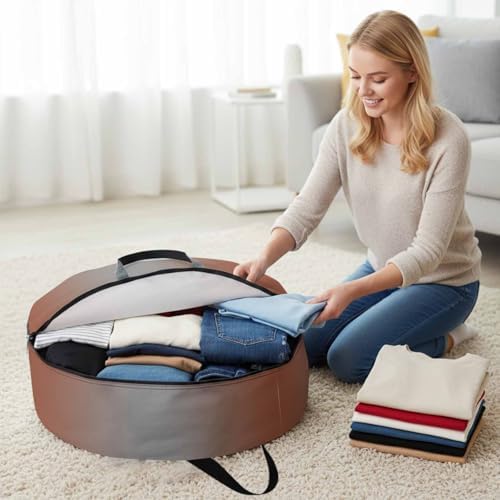 Ombre Abstract Round Storage Bag 24 Inch, Gradient Burnt Orange and Gray Clothes Storage Container with Handles Heavy Duty Organizer for Comforter, Bedding & Holiday Wreaths - Image 3