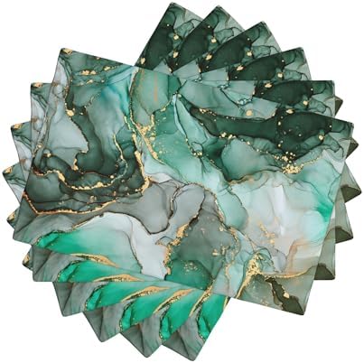 Abstract Marble Placemats, Blue Green Marble Decor Durable PVC Woven Kitchen, Party, Indoor Outdoor Set of 6, 12x18 Inches by AuiMzoo