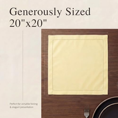 Urban Villa Hemstitch Cloth Dinner Napkins Cotton 20”x20” (Set of 12)-Yellow - Image 6