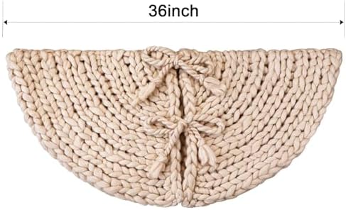 36 inch Christmas Tree Skirt: Chunky Knit Tree Skirt for 6ft Tree, Crochet Beige Small Tree Skirt, Vintage Tree Skirts, Rustic Farmhouse Christmas Decorations - Image 2