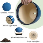 8 Inch Planter - Ceramic Plant Pot with Drainage Hole and Tray Round Planter Modern Flower Pot for Room Home Office Patio Porch Garden Decor Blue - Image 6