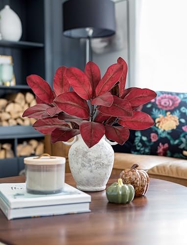 Briful Artificial Magnolia Leaves Stems 3 Pack 22in Red Fake Magnolia Branches for Vase Fall Leaves Stems for Home Room Arrangements Centerpieces Thanksgiving Décor (Vase Not Included) - Image 6