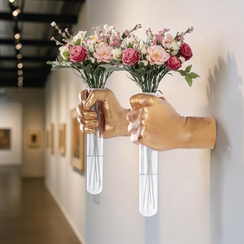 2 Pieces Wall Sculptures, Hands Vase Home Decor, Wall Mount Art Sculpture, Unique Wall Art Statue, Funky Flower Vase Decorations, Modern Eclectic Hanging Decor,Hands Statue (Gold) - Image 2