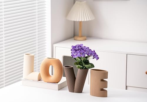 Creative Vase Set of 4, Modern Nordic Boho Style Flower Vases Home Decor for Living Room Kitchen Office(Khaki/Dark Brown/Orange/Beige) - Image 3