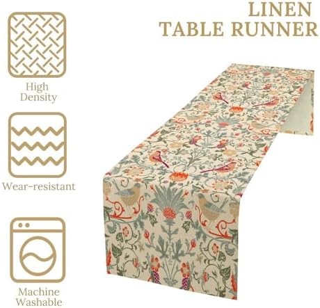 William Morris Style Floral Table Runner for Table Decor, Art Rustic Botanical Flower Vintage Printed for Kitchen Dining Room Living Room Farmhouse Party Holiday Decorate 13" x 120" - Image 2