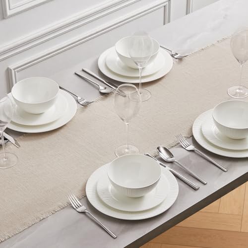 KINGSTONE 14 x 120 Inches Frayed Edge Table Runner, 270G Heavyweight Sand Washed Slub Texture Cotton Linen for Modern Farmhouse, Rustic Home Decorations Dining Room Wedding Boho Decor, Natural - Image 6