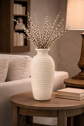 Vaseking Ceramic Natural Rustic Vase, 14.4 Inch Large Vintage Flower Threaded Decorative Farmhouse Tall Vase for Home Decor, Living Room, Shelf Decor, Wedding, Housewarming Gift, Off-White - Image 7