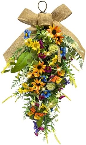 Svndlyn Lighted Spring Summer Floral Swag with Butterflies and Wildflowers by Svndlyn