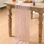 Artoid Mode 6PC Gold Gauze Pink Table Runner 120 Inch 10FT, Glitter Metallic Foil Sheer Dining Wedding Anniversary Holiday Birthday Table Decor for Home Party - Image 5