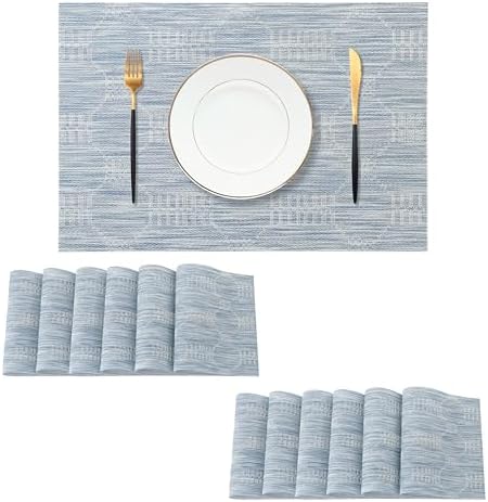 Leetaltree Jacquard Blue Placemats Set of 12 - Heat Resistant Non-Slip Place mats for Dining Table, Washable Durable PVC Vinyl Woven Table Mats（Jacquard Blue, 12） by Leetaltree-ArtatEveryTable
