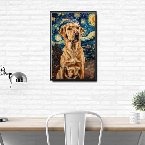 Metal Sign Vintage Tin Sign Labrador Retriever Starry Night Labrador Golden Retriever in Night for Home Beach and Seasonal Celebrations Rustproof Aluminum 12×16 Inches with Metal Frame - Image 3