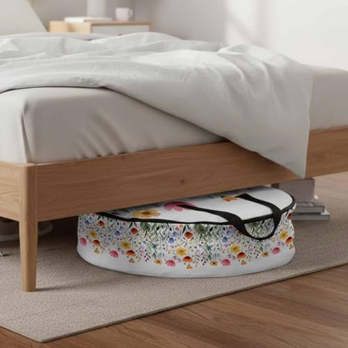 Spring Watercolor Round Storage Bag 36 Inch, Flower Green Leaves Plant Rustic Clothes Storage Container with Handles Heavy Duty Organizer for Comforter, Bedding & Holiday Wreaths - Image 6
