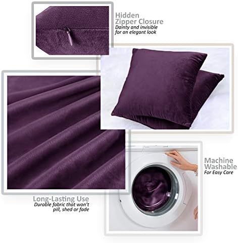 Nestl Throw Pillow Covers, Cozy Velvet Decorative Eggplant Purple Pillow Covers 20 x 20 Inches, Soft Solid Couch Pillow Covers for Sofa, Bed and Car, Set of 2 - Image 3