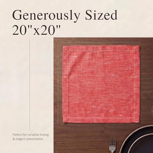 Urban Villa Cloth Napkins 100% Cotton Highly Absorbent Washable Reusable Premium Dinner Napkins Ideal for Gifts for Mothers Day Hotel Farmhouse Parties - Red/White Chambray (20" x 20", Set of 12) - Image 6