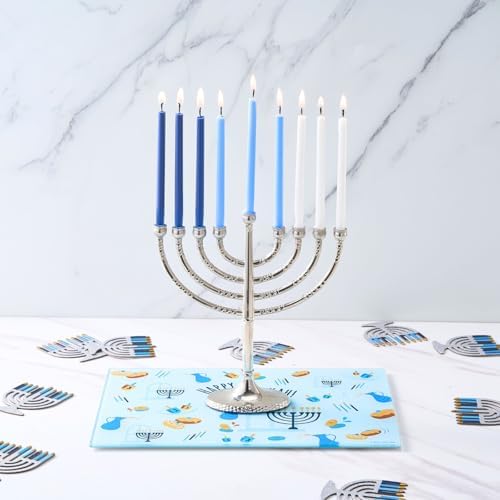 Rite Lite Tempered Glass Menorah Drip Tray Fun Whimsical Hanukkah Tray Display Centerpiece Jewish Holiday Party Favor Decorations Chanukah Gifts Judaica Decor Festival of Lights Hostess Gifts 11.75"L - Image 3