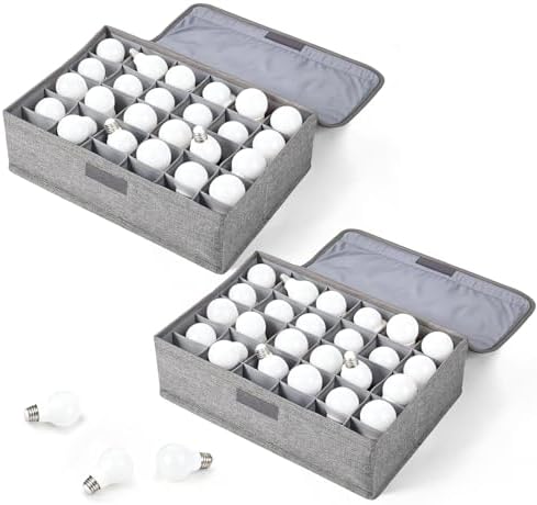 2 Pcs Light Bulb Organizer Storage Box Ornament Storage with 30 Dividers Foldable Bulbs Organizer with Lid Sturdy PP Board Fits Various Standard Dustproof Fabric Case for Home Vbs (Grey) by Acellegic