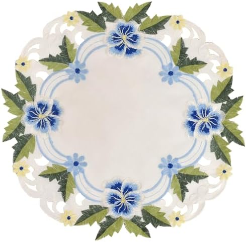 Decozen Set of 12 Doilies for Table, Lace Doilies - Rustic, Crochet, Farmhouse, Kitchen, Round Table Placemats - Valentines Day Decorations - 15 inch Blue and Green White, The Eternal Grace Collection by Decozen