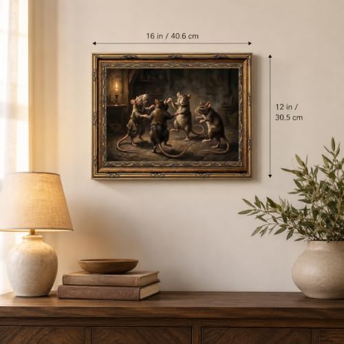 Gold Framed Dancing Rat Wall Art, Dark Academia Canvas Print, 16x12 - Image 5